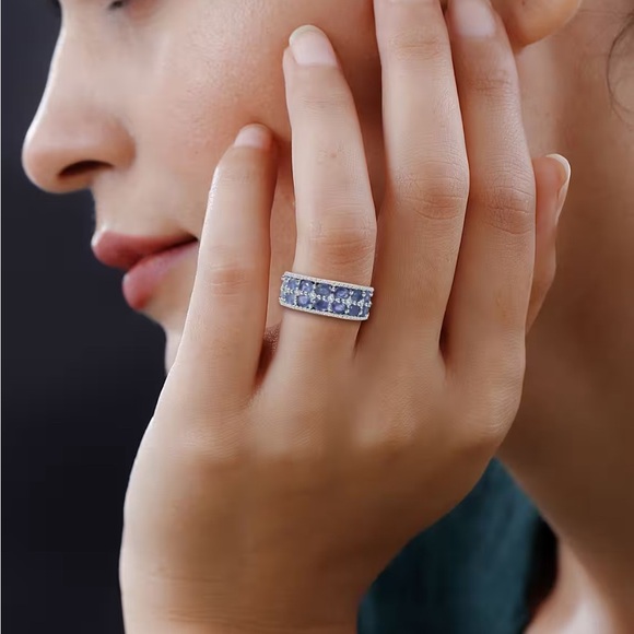 Kanchanaburi Blue Sapphire Zircon Ring in Platinum Over Sterling Silver 3.50 ctw - Picture 3 of 11